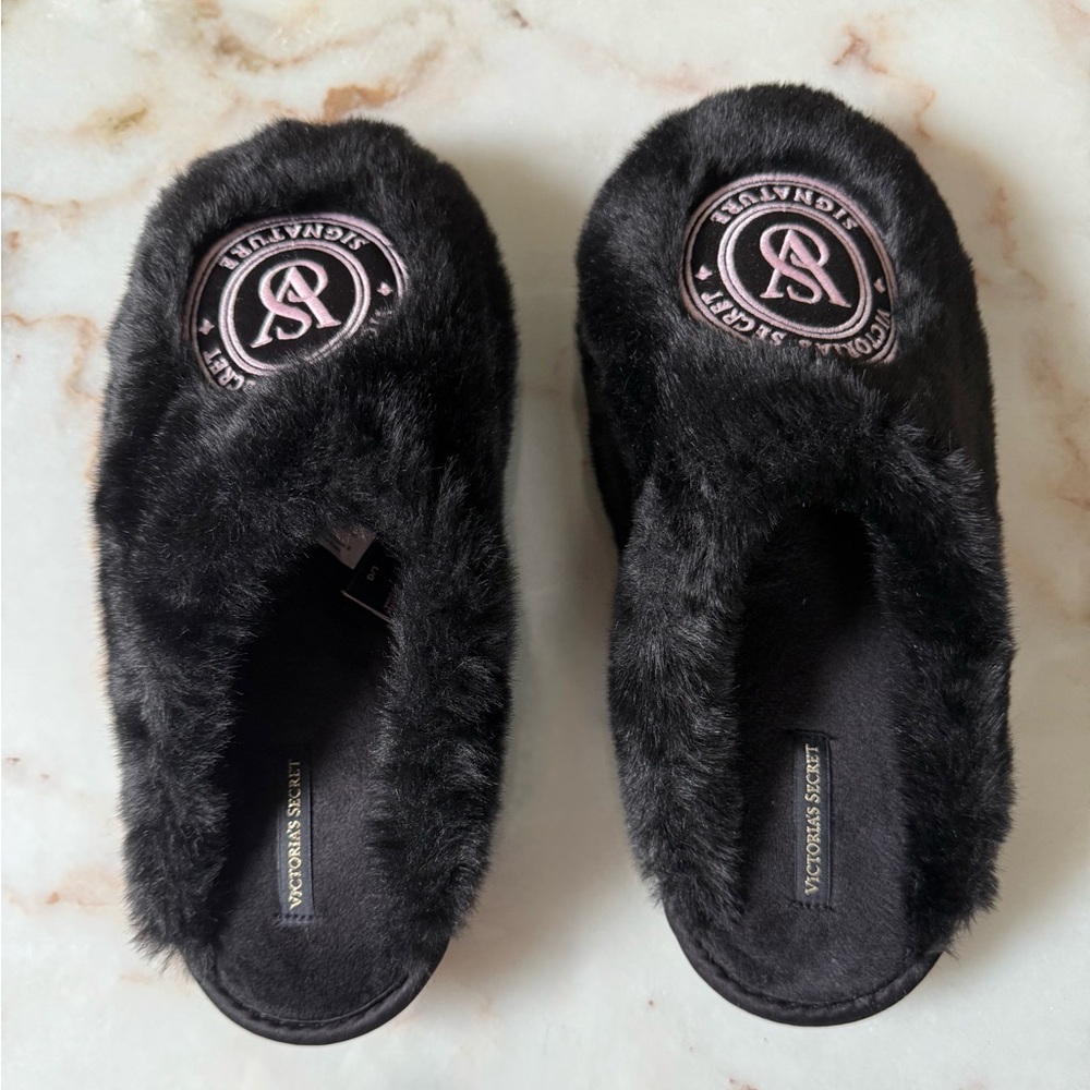 Victoria's Secret Black Plush Slippers